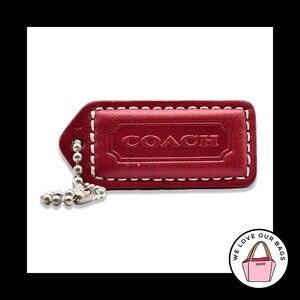 2" Medium Y2K VINTAGE COACH Red Leather Nickel Fob Bag Charm Keychain Hang Tag